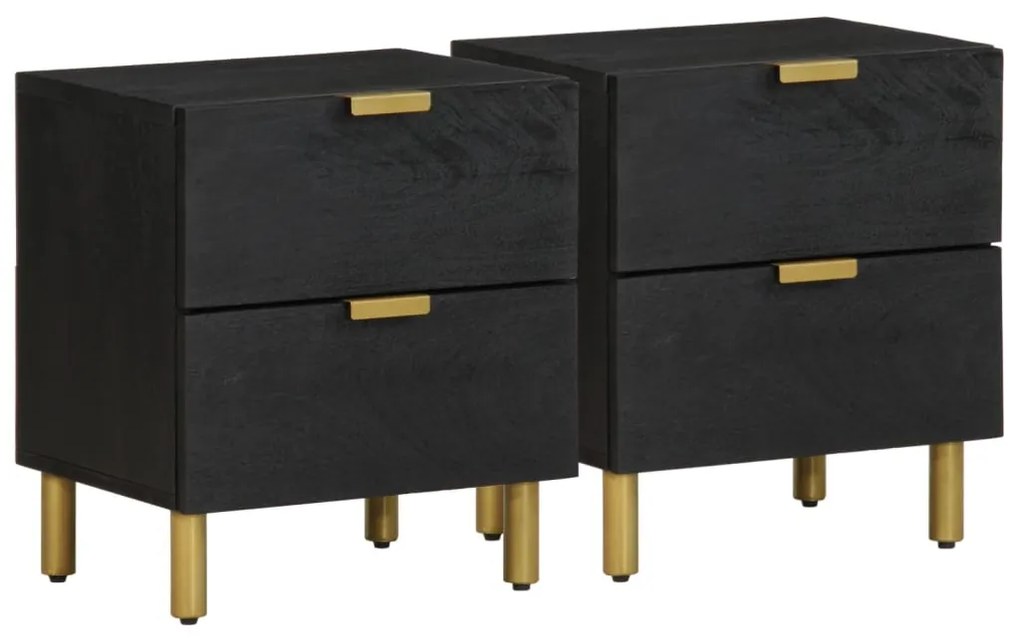 Comodini 2 Pz Neri 40x33x46 Cm İn Legno Massello Di Mango /