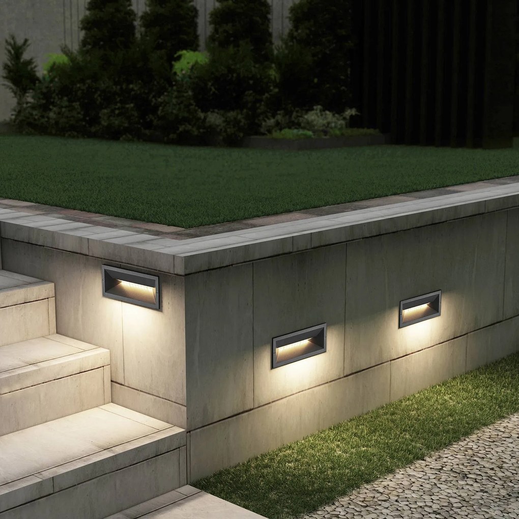 Lucande Applique a LED da incasso Jaano, antracite, alluminio, IP65 Jaano, Nero, Alluminio, Moderno, Applique da esterni