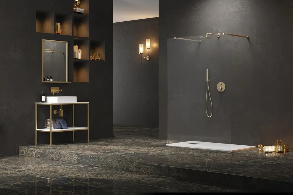 Parete doccia walk-in 150cm staffe dorate KW3000R - KAMALU