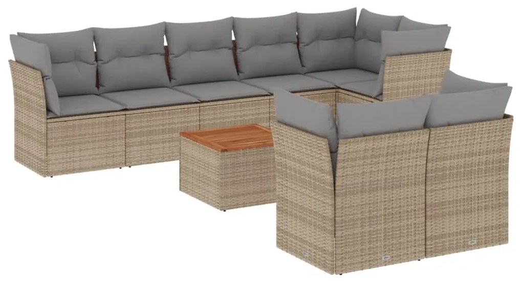 Set divano da giardino 9 pz con cuscini beige in polyrattan