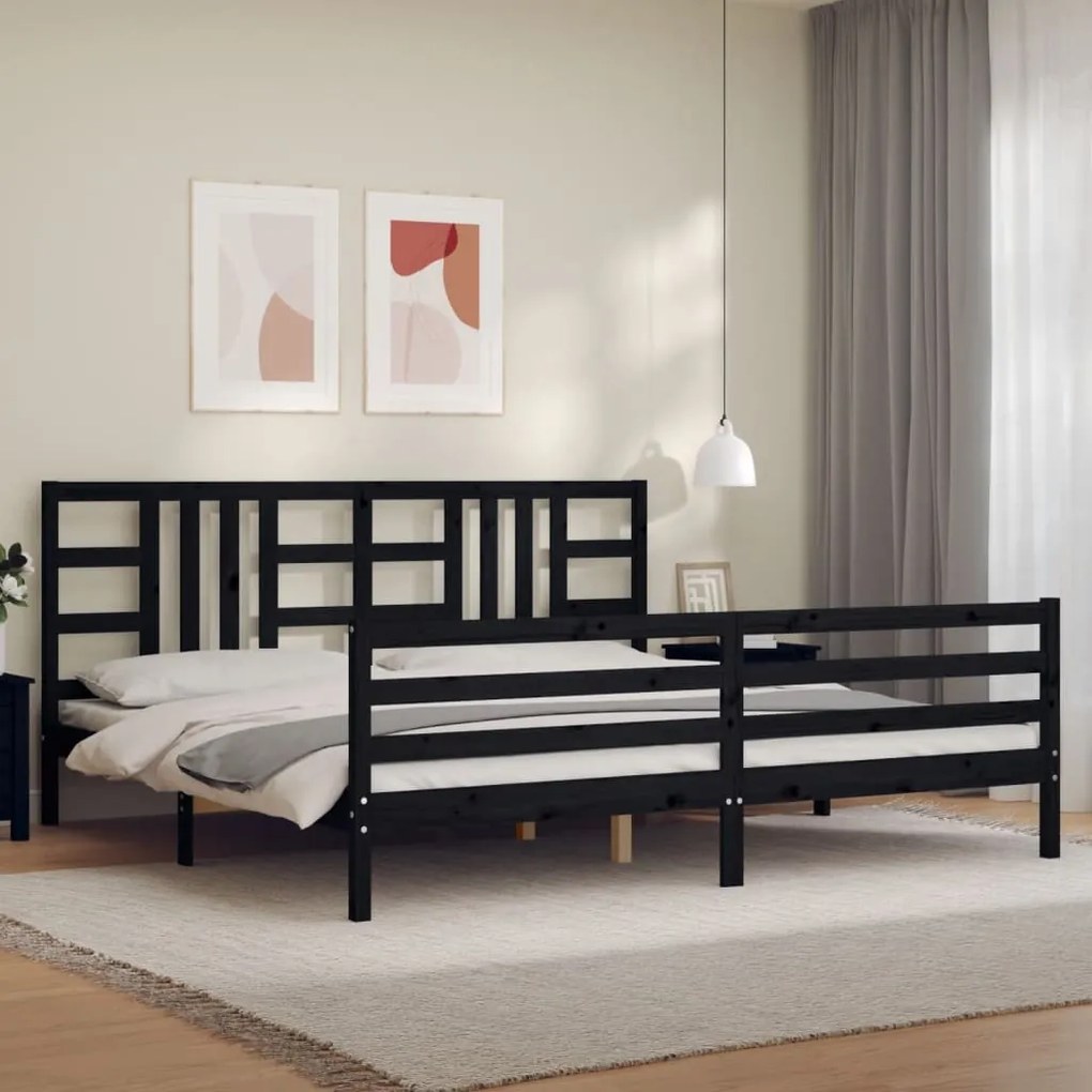 Giroletto Con Testiera Nero 200x200 Cm İn Legno Massello /