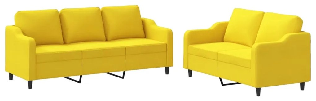 Set di divani 2 pz con cuscini giallo chiaro in tessuto