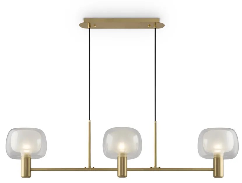 Lampadario Contemporaneo Vision Alluminio Oro 3 Luci Diffusori In Vetro Trasp