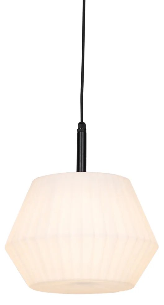 Lampada a sospensione da esterno moderna nera con paralume bianco 33 cm IP44 - Robbert