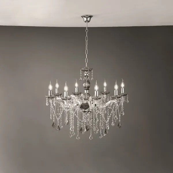 Lampadario a sospensione DAMASCO D82 cm con decorazioni in cristallo Fumč 8 Luci