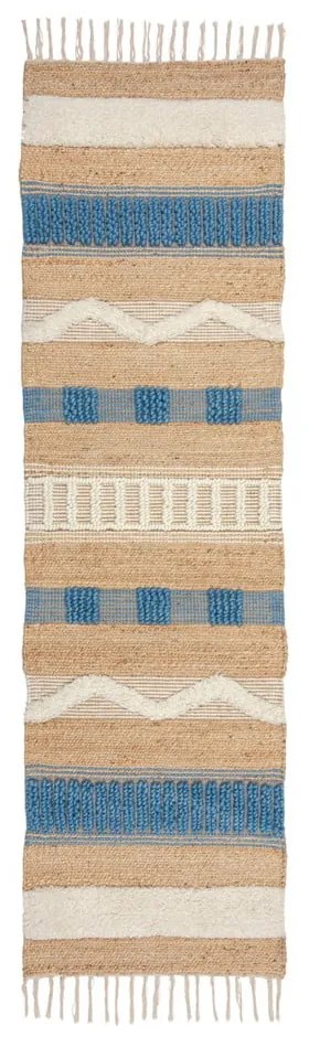 Passatoia blu/di colore naturale in misto iuta tessuta a mano 60x230 cm Medina Jute – Flair Rugs