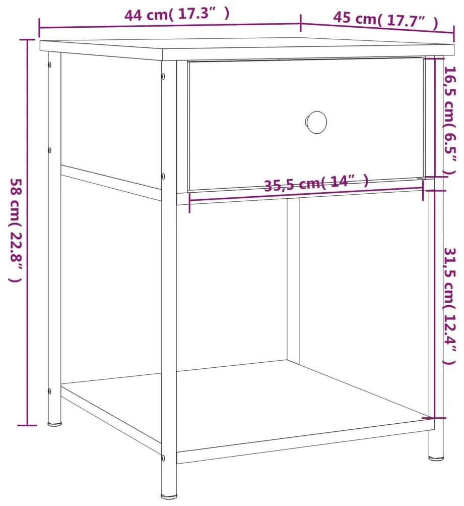 Comodino Marrone Fumo 44x45x58 cm in Legno Multistrato