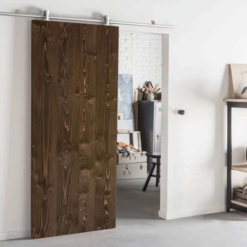 Porta scorrevole reversibile Barn Ebano in alluminio marrone, L 96 x H 215 cm, con binario Ermes