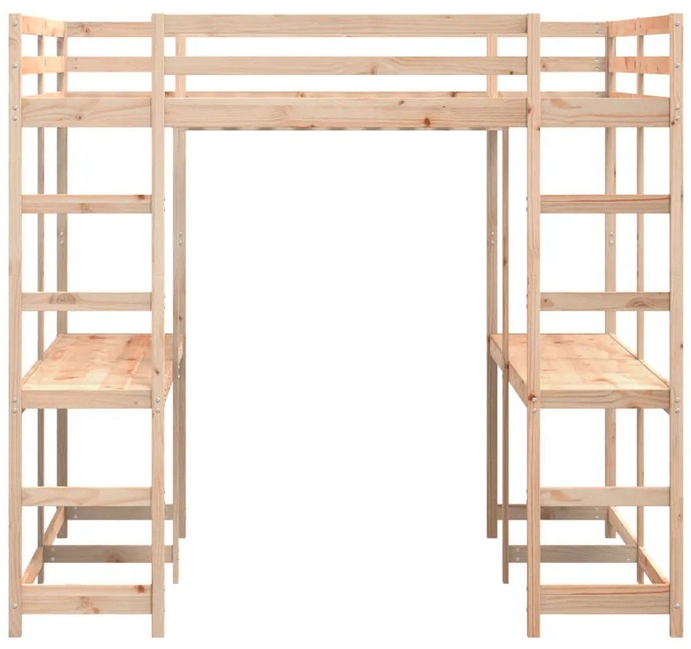 Letto soppalco con scrivania e scala 160x200 cm massello pino