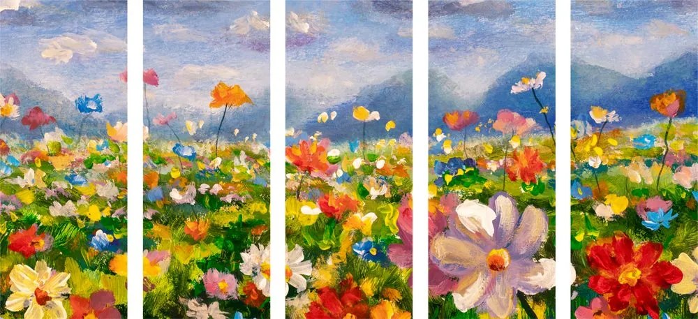 Quadri 5 pezzi – Pittura a olio di fiori selvatici