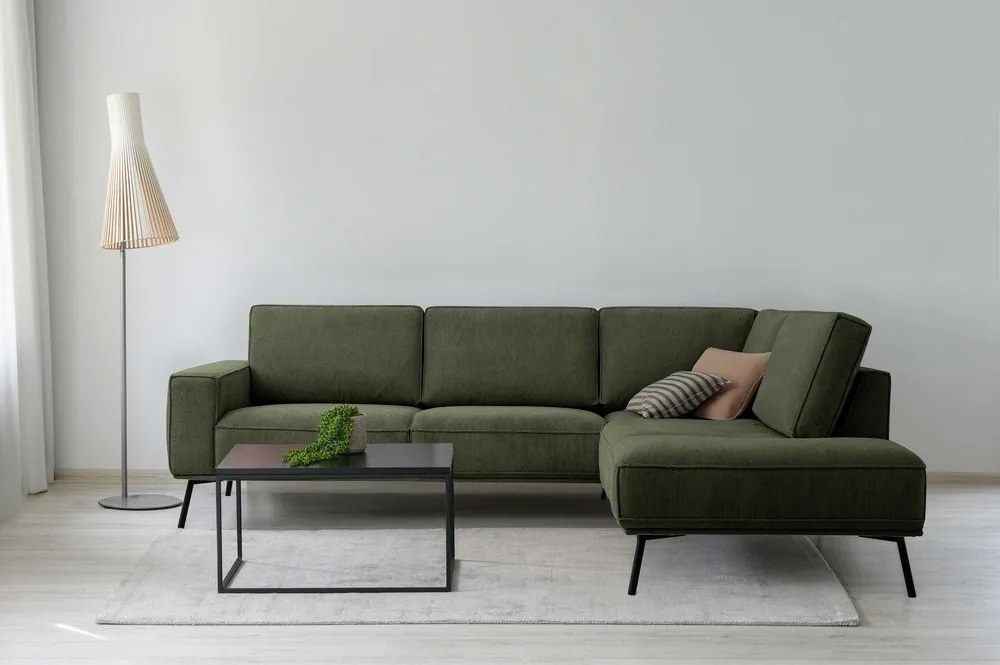 Divano angolare verde scuro (con penisola a destra/a L) con rivestimento in ciniglia Amsterdam – Scandic