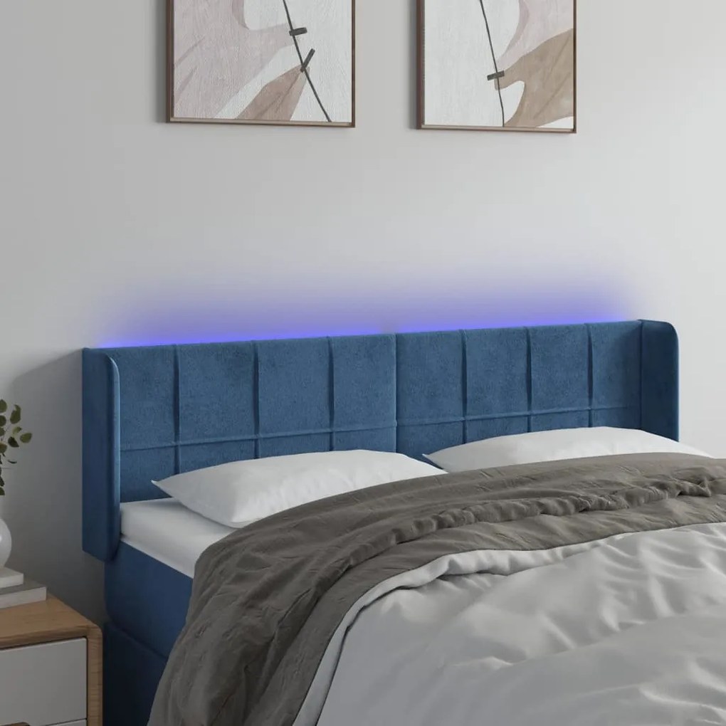 Testiera A Led Blu Scuro 147x16x78/88 Cm İn Velluto /