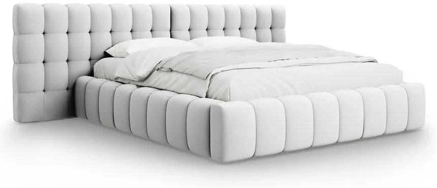 Letto matrimoniale imbottito grigio chiaro con spazio contenitivo e rete 160x200 cm Mamaia - Micadoni Home