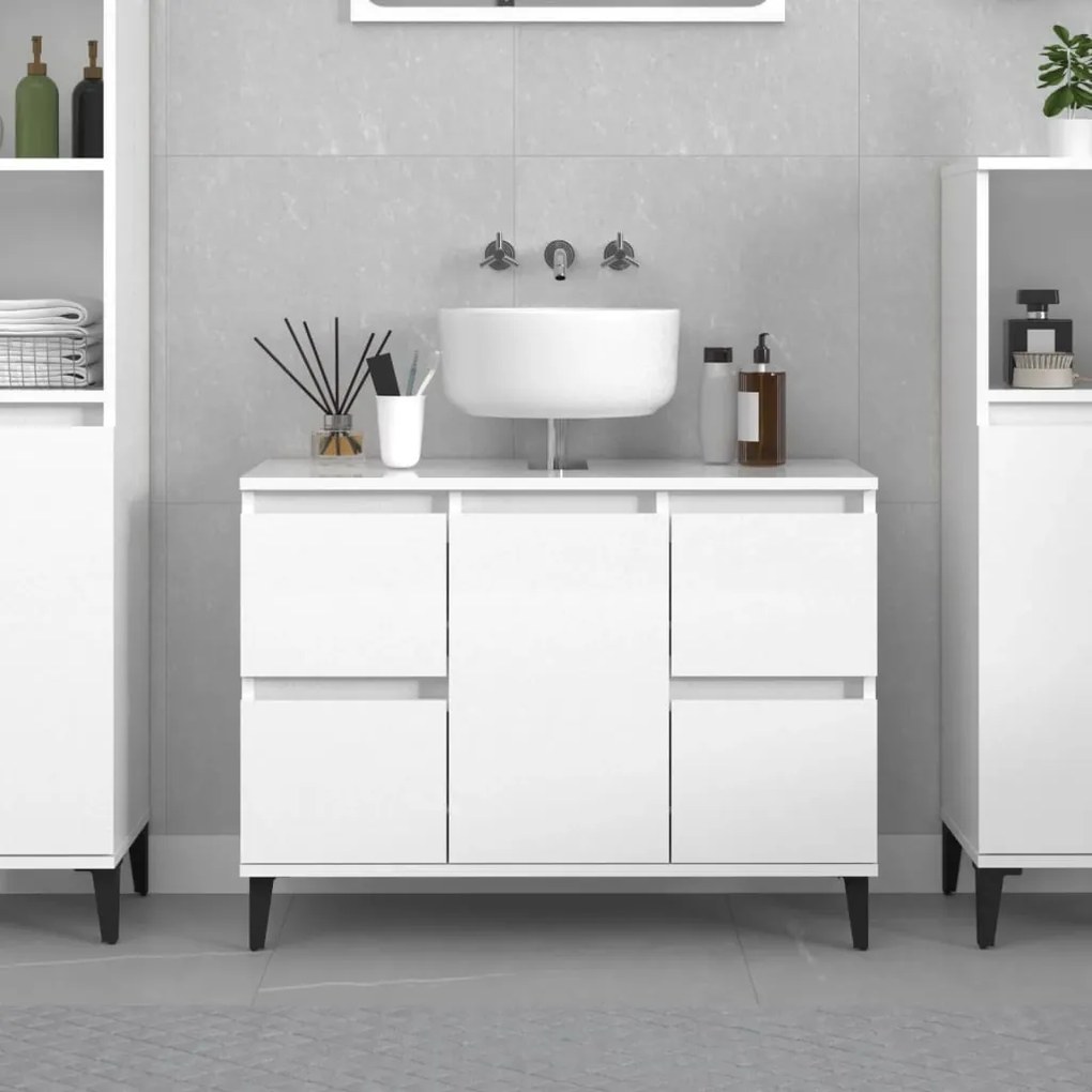 Mobile Lavabo Bianco Lucido 80x33x60 Cm İn Legno Multistrato /