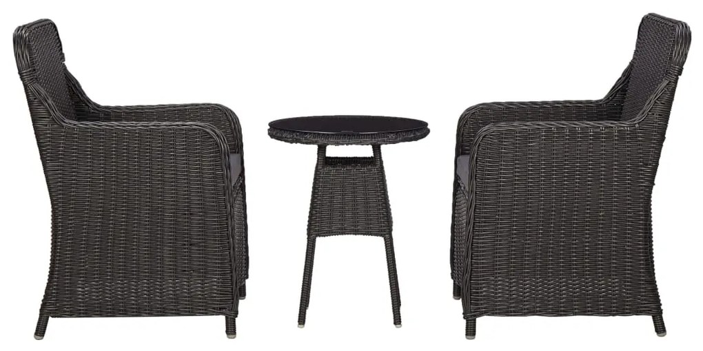 Set Bistrot Da Giardino 3 Pz Con Cuscini İn Polyrattan Nero /