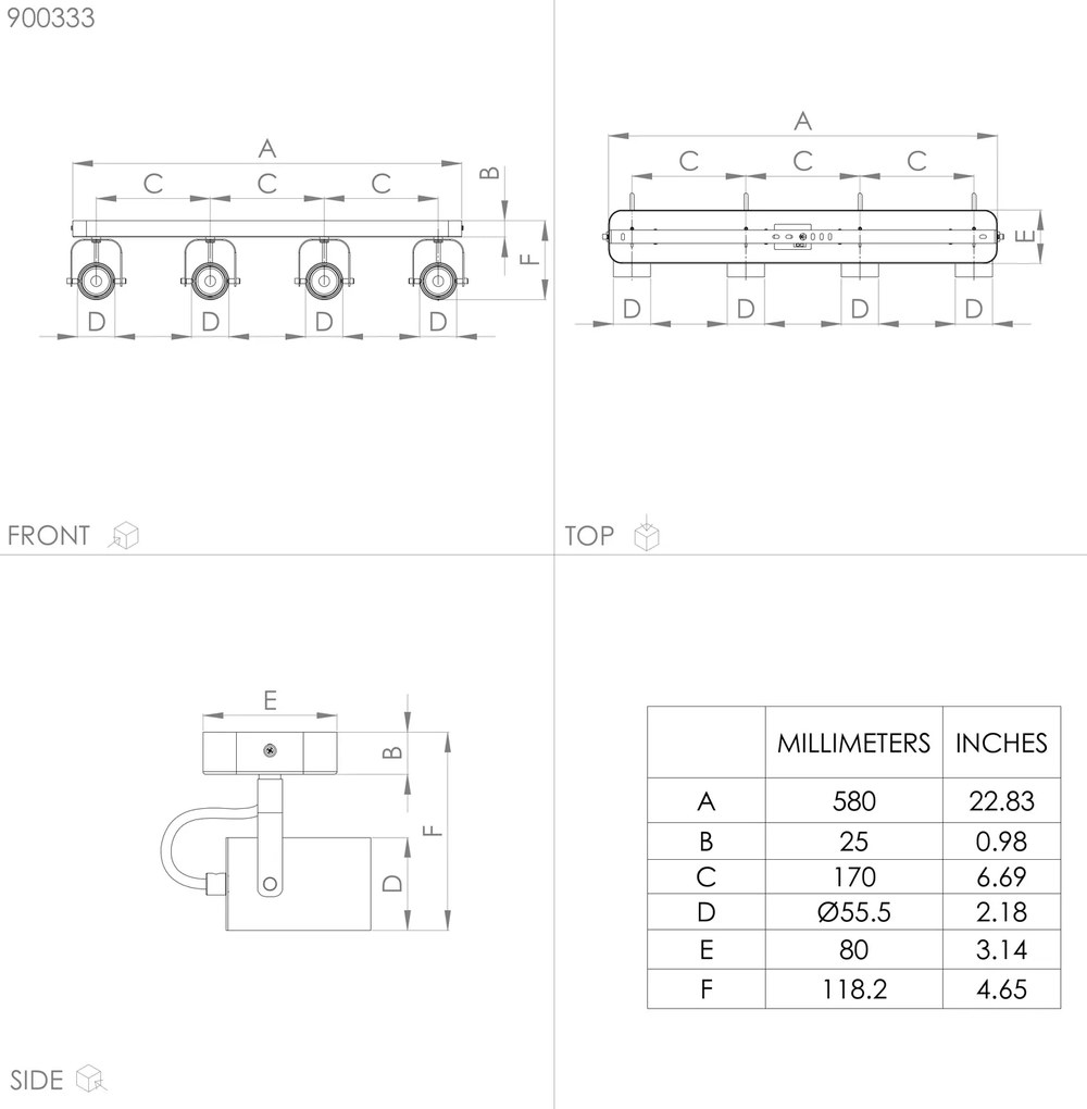 Spot Contemporaneo Sorego In Acciaio Nero 4 Luci Gu10 3W Ip20