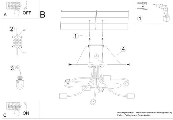 Sollux SL.1457 - Lampadario a sospensione con supporto rigido LEVAR 8xE27/15W/230V nero