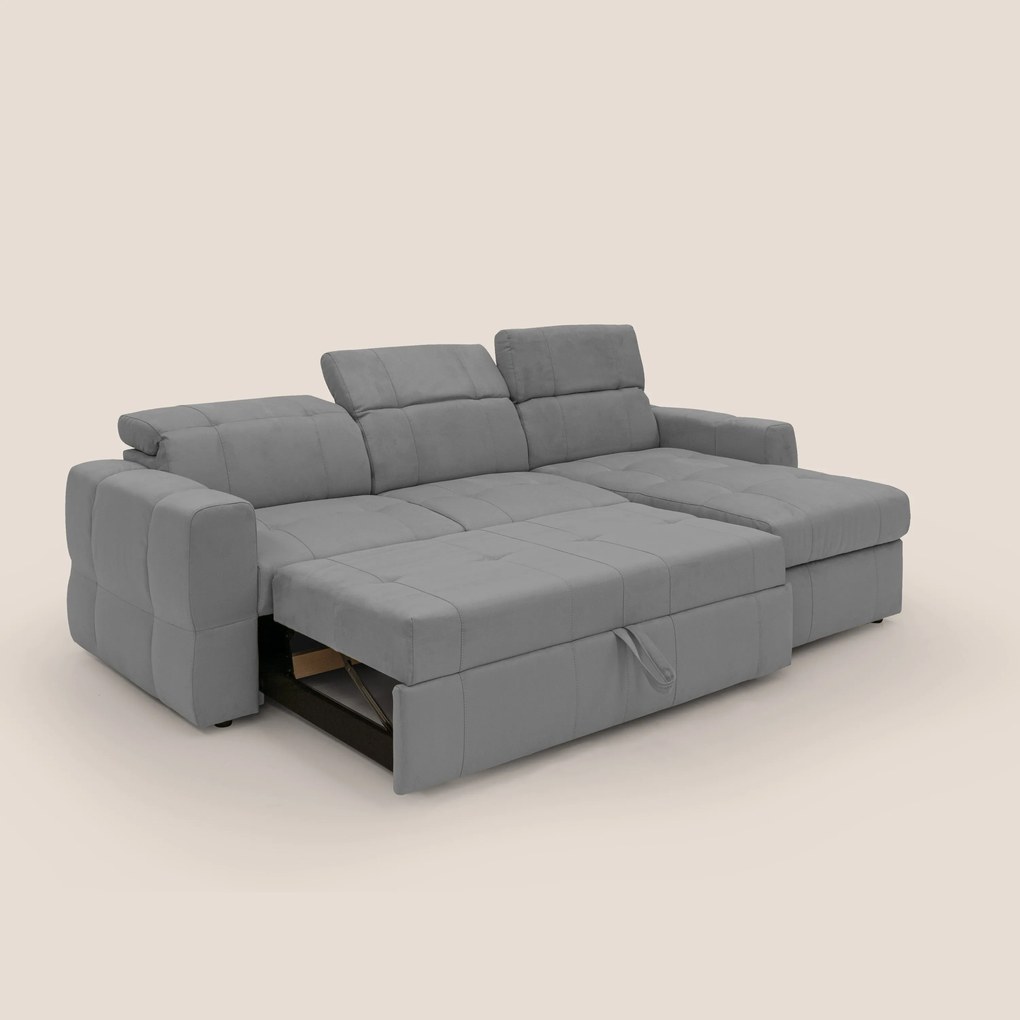 Kronos Divano angolare con pouf estraibile e penisola contenitore in microfibra impermeabile T11 grigio