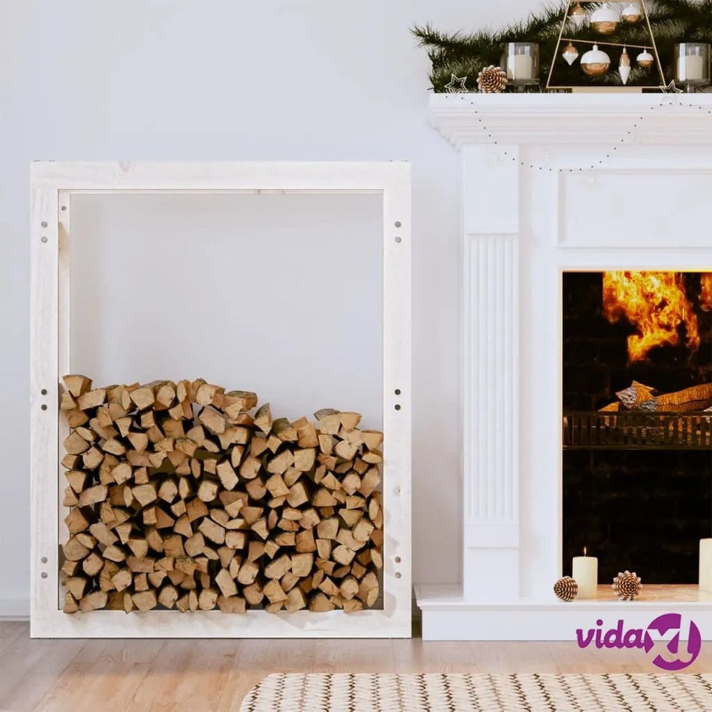 vidaXL Portalegna Bianco 80x25x100 cm in Legno Massello di Pino