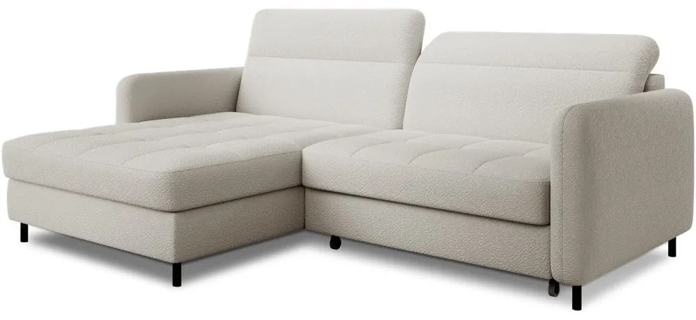 Divano angolare color crema allungabile/con contenitore (con penisola a sinistra/con chaise lounge) e rivestimento in bouclé Gomsi – ELTAP