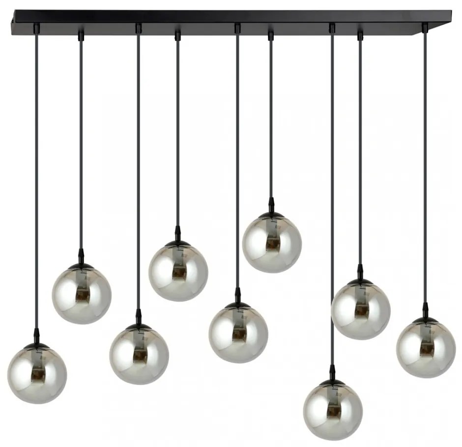 Lampadario a Sospensione in Acciaio e Vetro COSMO 9 Nero 9xE14 Colore delle Sfere Grafite