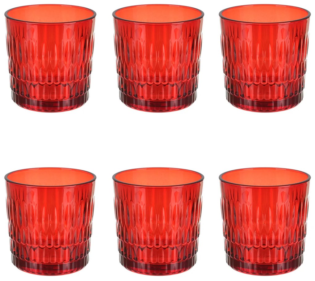 Set 6 bicchieri acqua rossi in vetro Rain Pasabahce