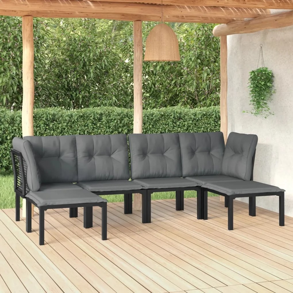 Set salotto da giardino 6 pz in polyrattan nero e grigio