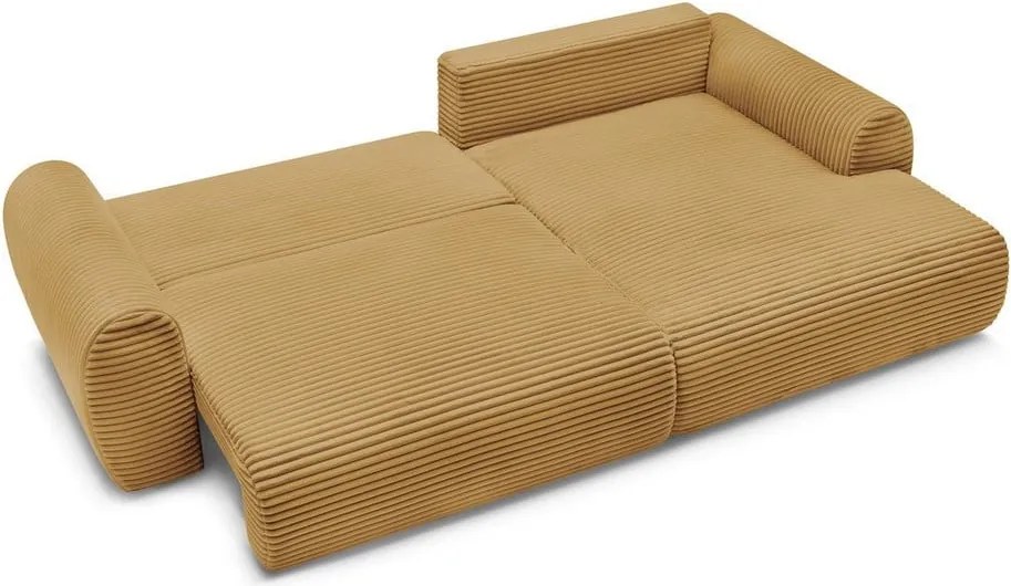 Divano angolare color senape allungabile (con penisola a destra) con rivestimento in velluto a coste Lucien – Bobochic Paris