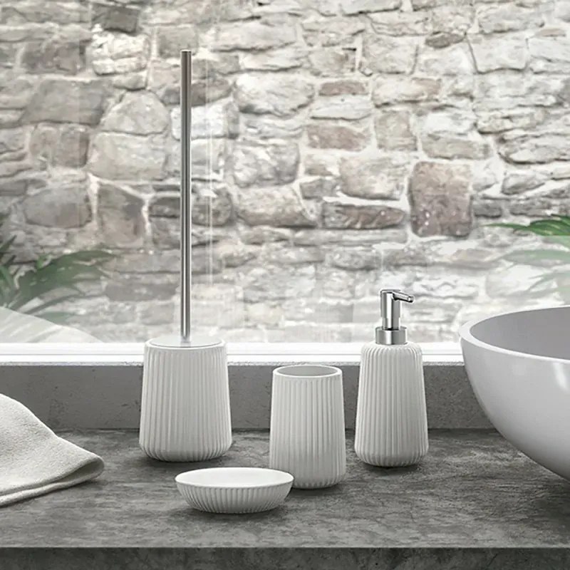 Set bagno dispenser sapone e porta spazzolino da appoggio bianco Marika
