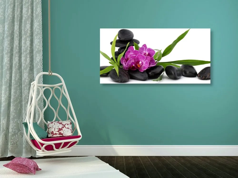 Stampa su tela – Orchidea viola in natura morta Zen