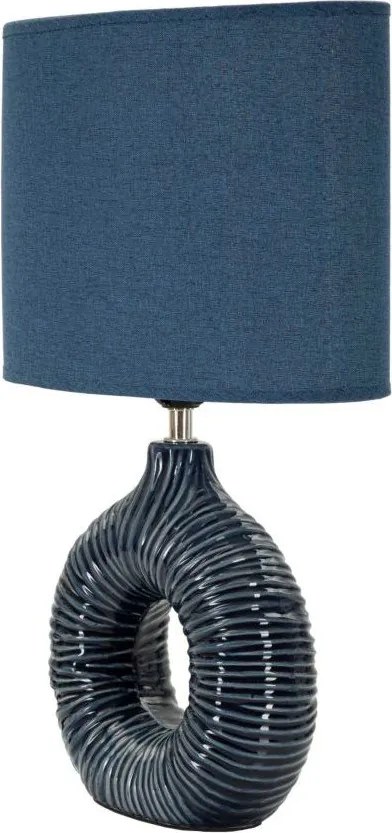 Lampada da tavolo blu in ceramica con paralume in tessuto (altezza totale 43 cm) Seta – Mauro Ferretti