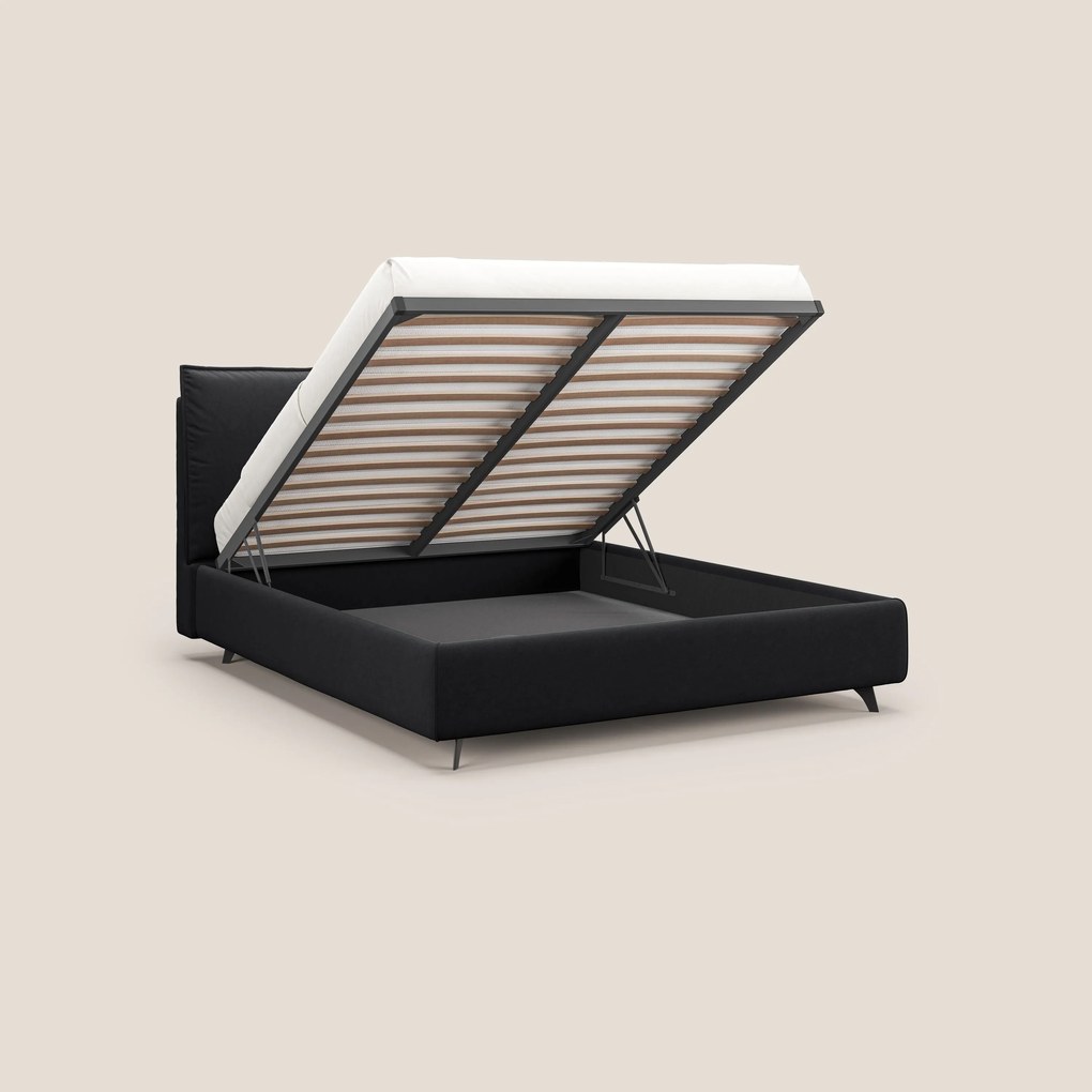 Nives letto imbottito contenitore sfoderabile in microfibra velluto impermeabile T09 antracite