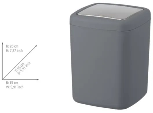 WENKO 23979100 - Pattumiera BARCELONA 15x20 cm antracite/cromo lucido