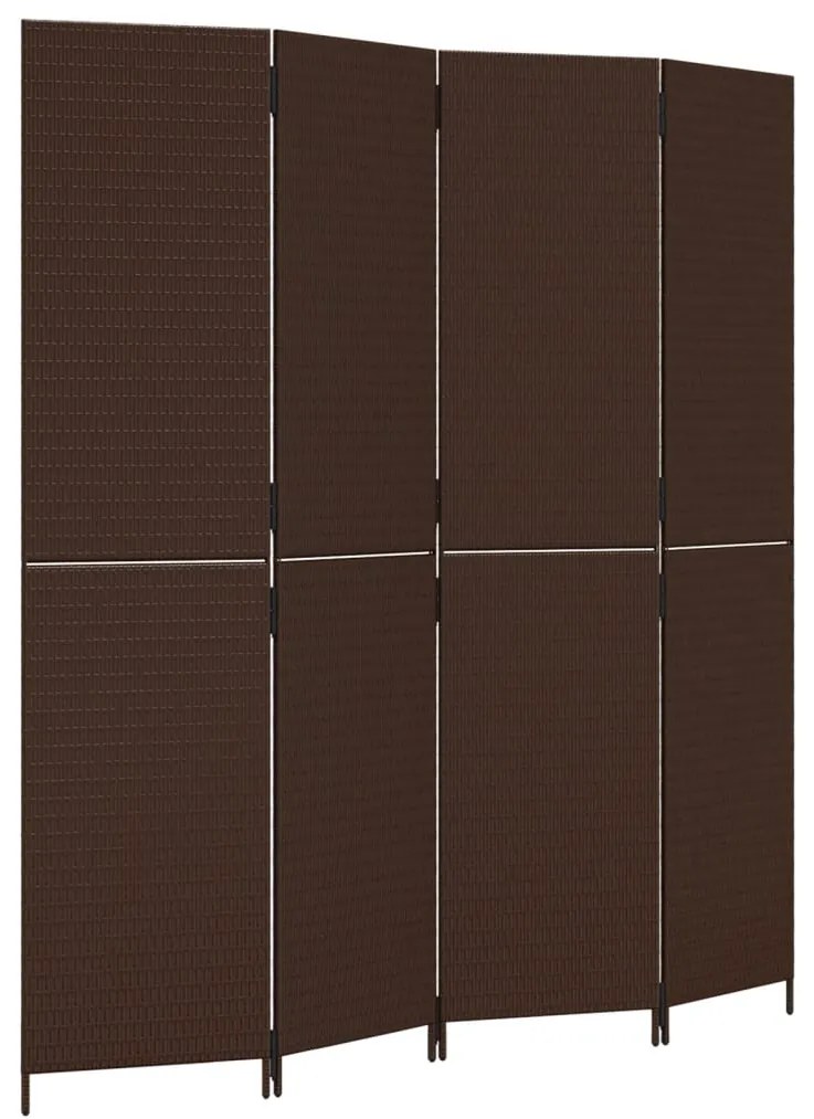 Divisorio per ambienti a 4 pannelli marrone in polyrattan