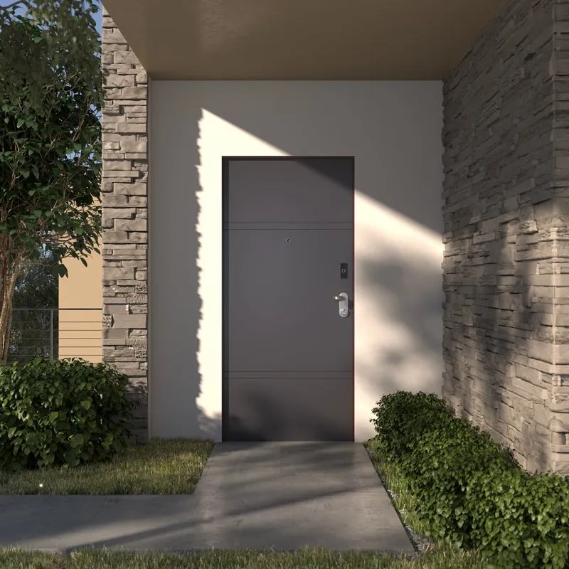 Porta blindata DI.BI. Abram Impr L 80 x H 200 cm in PVC grigio 7016 opaco/bianco, apertura spingere a sinistra, falso telaio incluso
