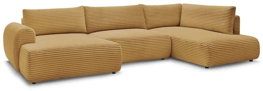 Divano angolare color senape allungabile (con penisola a sinistra/a forma di "U") con rivestimento in velluto a coste Lucien – Bobochic Paris