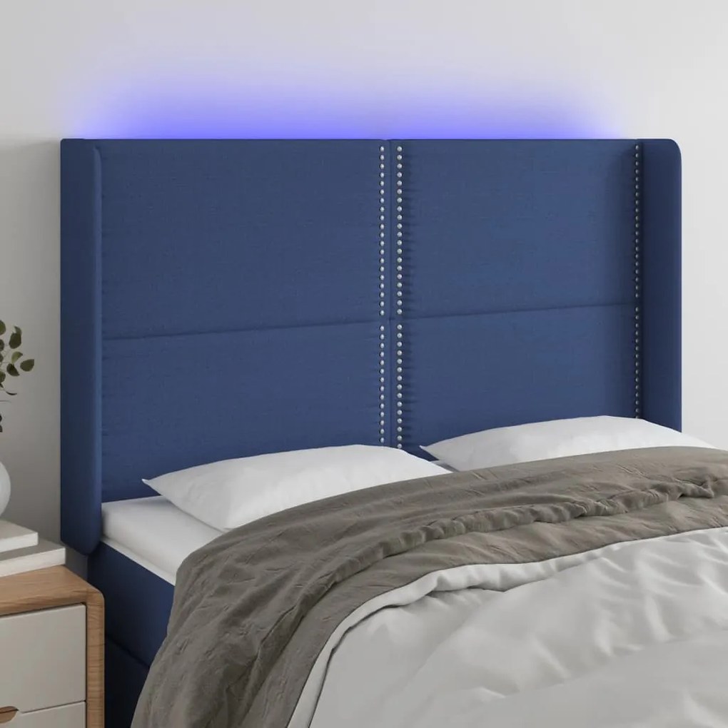 Testiera A Led Blu 147x16x118/128 Cm İn Tessuto /