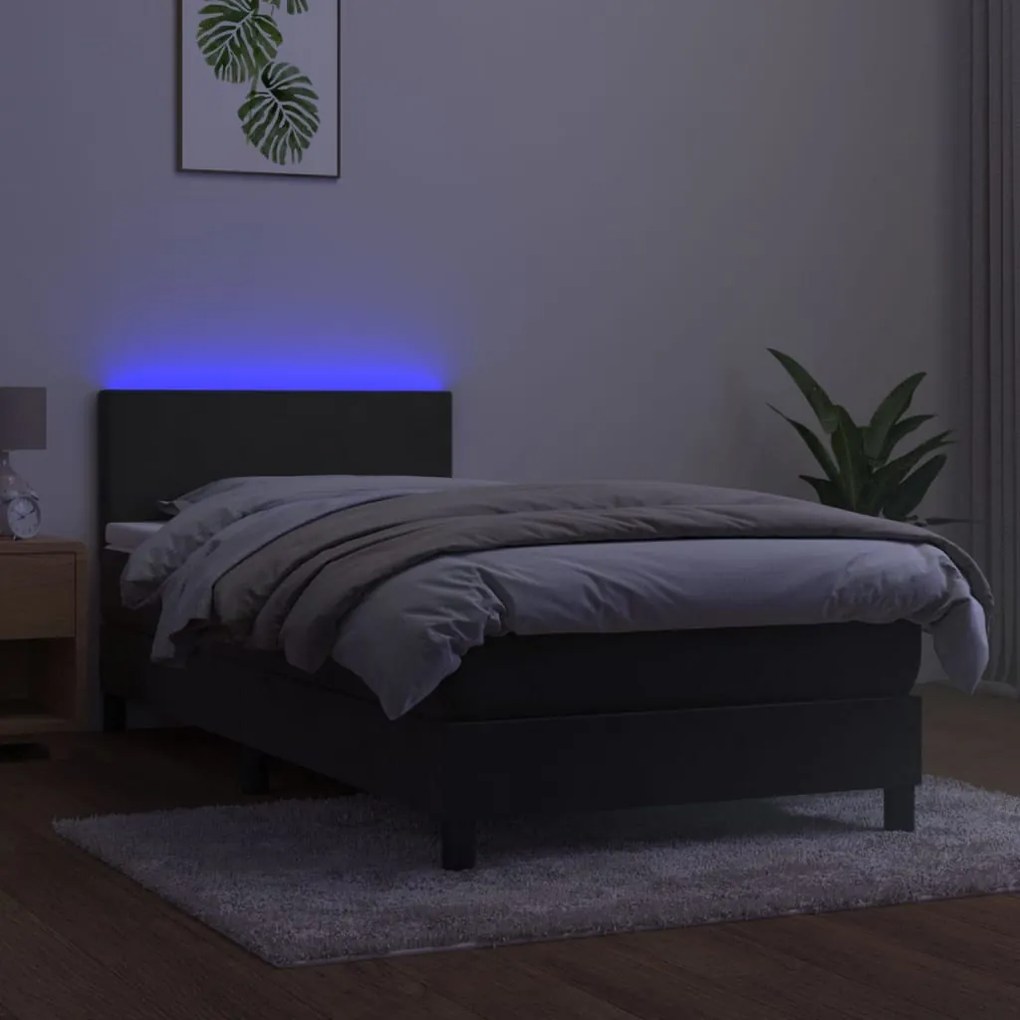 Letto a Molle con Materasso e LED Grigio Scuro 90x200cm Velluto