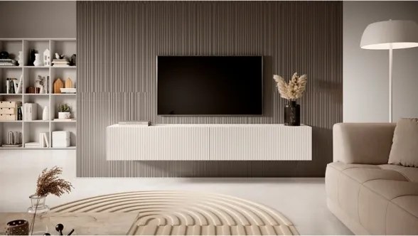 Mobile TV Sospeso 175 Cm Cannettato 2 Ante Bianco Opaco Bali