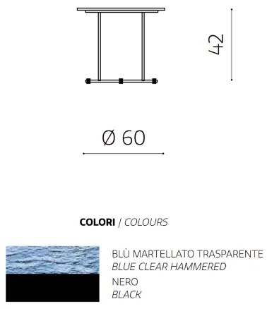 Tavolino IAGO 60 con struttura in metallo e piano tondo in vetro Blu