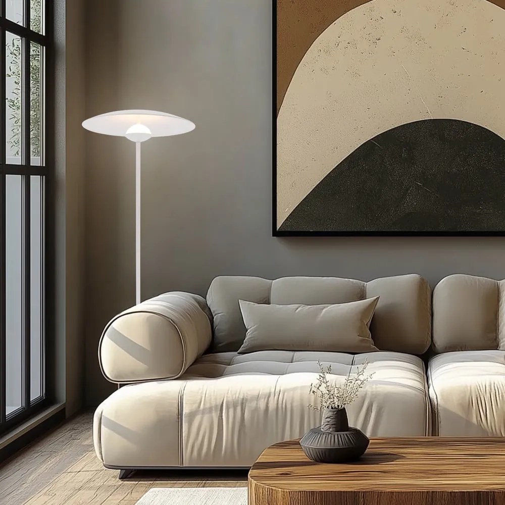 Lampada da terra LED bianca con paralume in metallo (altezza totale 140 cm) Lund – Candellux Lighting