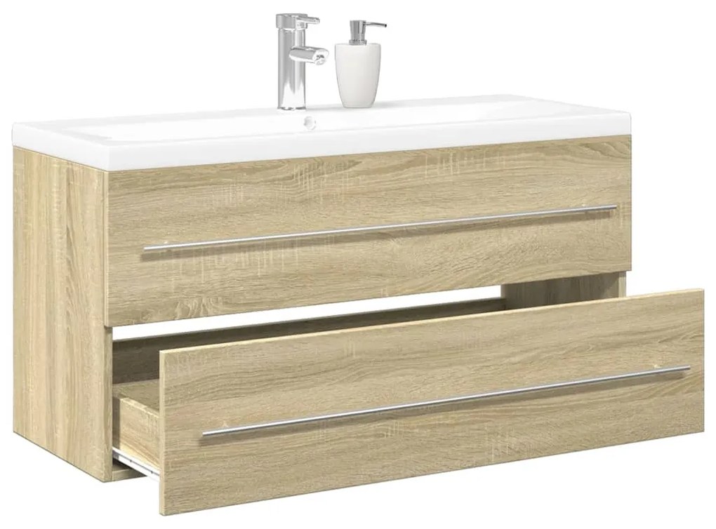 Set mobili da bagno 2 pz rovere sonoma in legno multistrato