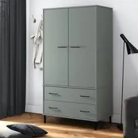 Armadio Gambe Metallo Grigio 90x55x172,5 cm Legno Massello OSLO cod mxl 64664