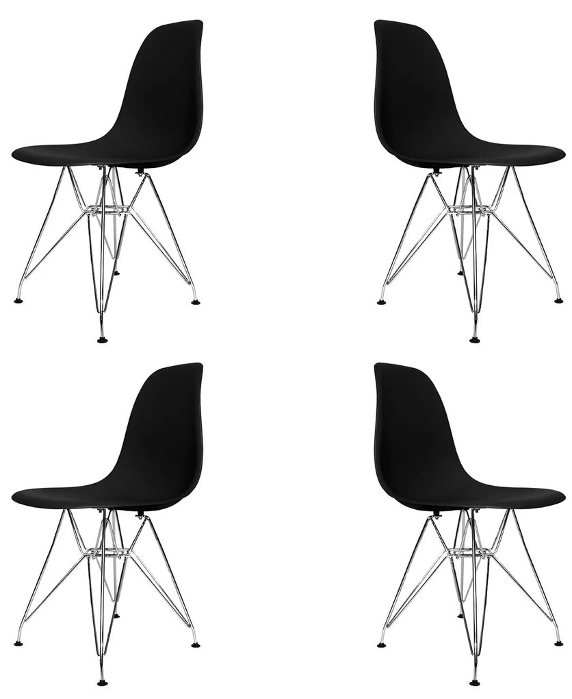 SET 4 SEDIE TOWER CHROME NERE EXTRA QUALITY