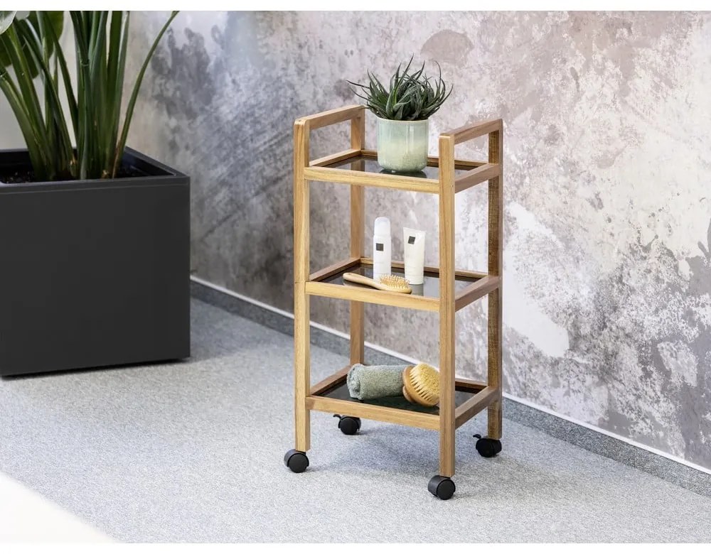 Scaffale per il bagno nero/di colore naturale in acacia massiccia 35x76,5 cm Fondi – Wenko