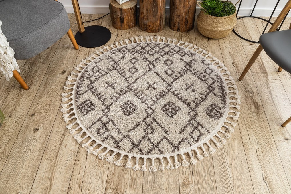 Tappeto BERBER TANGER B5940 cerchio crema / marrone Frange berbero marocchino shaggy