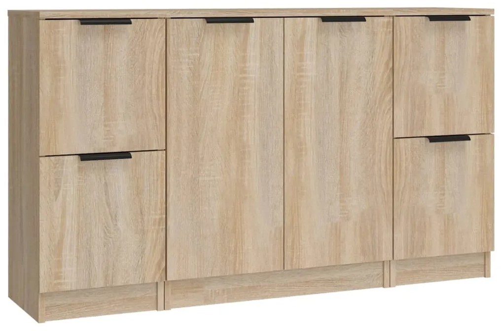 Credenze 3 pz rovere sonoma in legno multistrato