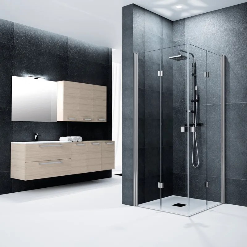 Box doccia quadrato battente Glam 80 x 80 cm, H 200 cm in vetro, spessore 6 mm trasparente argento