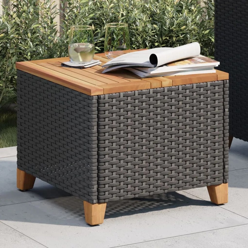 Tavolo da giardino nero 45x45x37cm in polyrattan e legno acacia