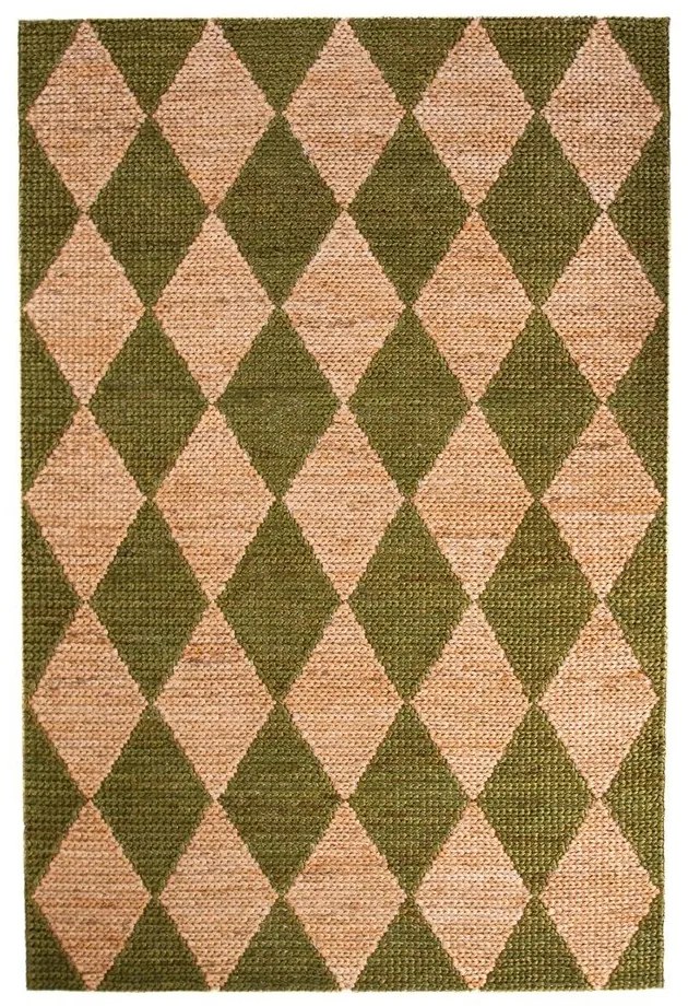 Tappeto verde/di colore naturale in misto iuta tessuto a mano 160x230 cm Effie Diamond – Flair Rugs